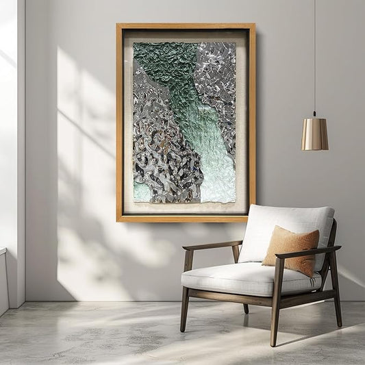 LIUZEYUE - Handmade Original Wall Art - Solid Wood Frame, Linen Hand - painted, Paper Crafts, Stainless Steel Combined Wall Hangings for Wall Decoration 31.5"x47.2"