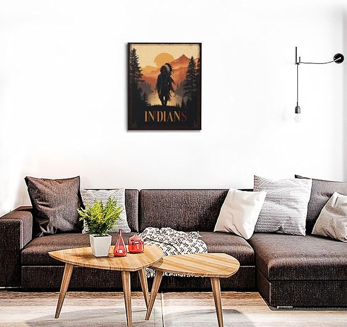 Native American Wall Art Indian Tribe Wall Decor Canvas Pictures Vintage Landscape Paintings Prints Traditional Artwork Framed Decorations For Bathroom Bedroom Living Room Office Gifts 20" x 24"