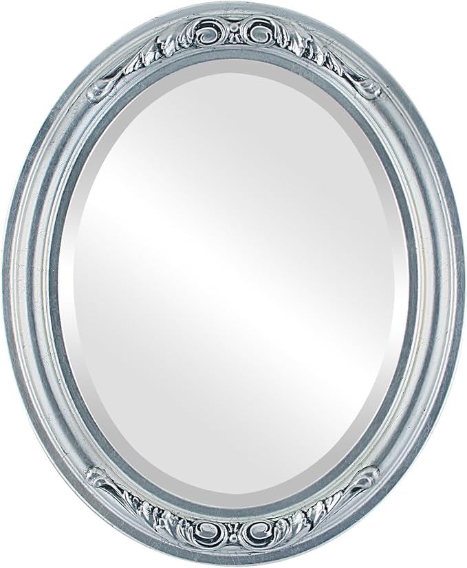 OVALCREST Oval Beveled Wall Mirror for Home Decor - Florence Style - Silver Leaf with Black Antique - 28" x 24"