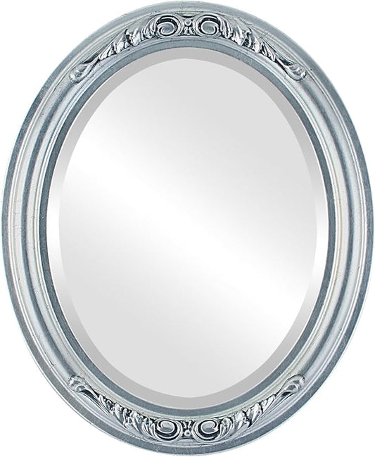 OVALCREST Oval Beveled Wall Mirror for Home Decor - Florence Style - Silver Leaf with Black Antique - 34" x 24"