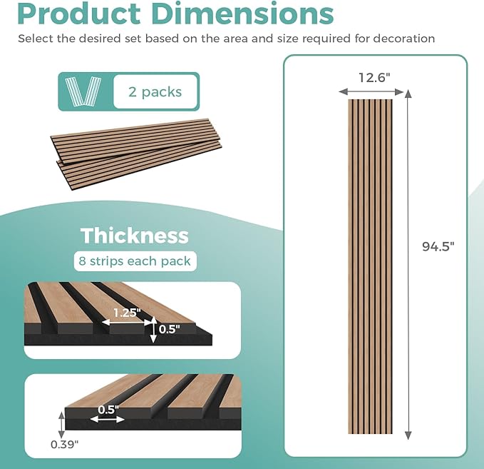 2-Pack 94.5" x 12.6" 3D Wall Panels, Soundproofing Acoustic Panels for Interior Wall Decor, Accent Wall Paneling for Home and Apartment, Oak