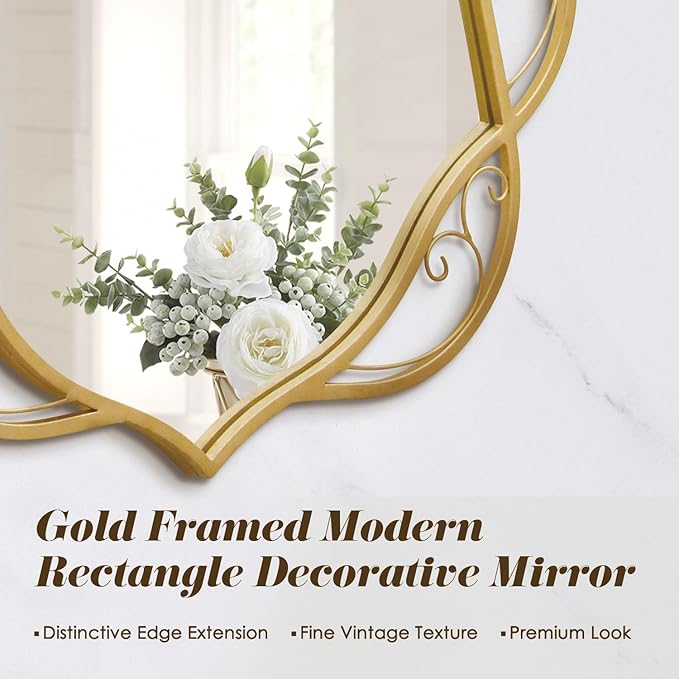 Bathroom Gold Wall Mirror: 30"x60"Antique Large Mirror for Wall - Vertical or Horizontal Hanging - Home Decor for Living Room/Entryway/Fireplace/Hallway