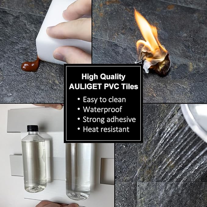 AULIGET 6" x 12" Rust Slate Peel and Stick Backsplash Wall Tiles, PVC Faux Stone Stick on Tiles for Backsplash Kitchen, Bathroom, Laundry Room, Camper, Fireplace (Pack of 20)