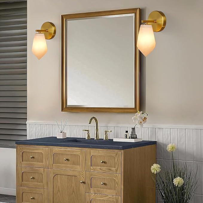 Alabaster Wall Sconces, Spanish Marble Wall Lamp, Modern Wall Sconce for Living Room, Hardwired Wall Lighting for Bedroom, Wall Light for Bathroom Hallway Stairs, Gold