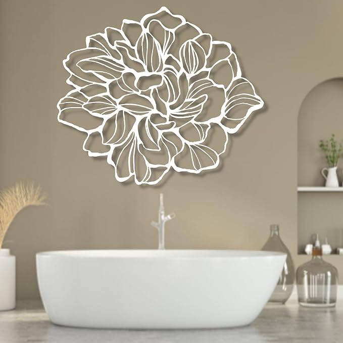 Metal Flowers Wall Decor, Metal Flower Wall Art, Minimalist Flower Line Wall Decor, Wall Art for Living Room, Bathroom, Bedroom, Housewarming Gift, Gift for Her (22"W x 19"H / 56 x 48 cm, black)