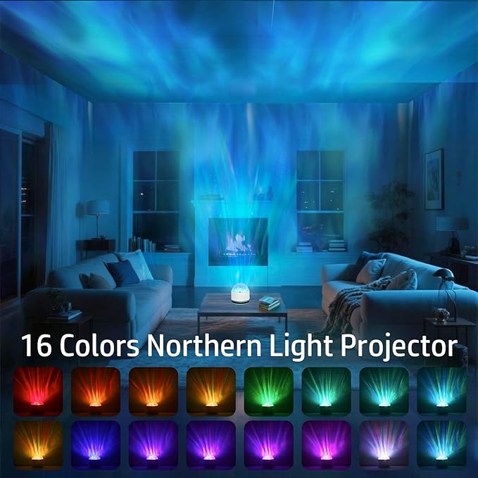 Northern Lights Projector, Rechargeable 16 Color Aurora Night Light Projector Ambient Lighting with Dimmable & Remote Control for Bedroom Kids Teen Girl Gift Room Decor