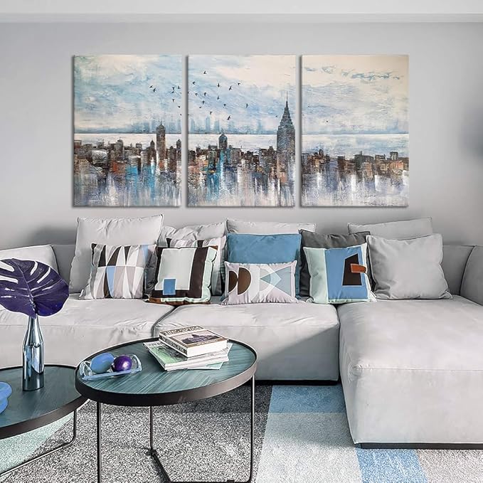 MAMAGO Cityscape Abstract Wall Decor Modern New York Colorful Skyline Wall Art for Bedroom Bathroom Office Artwork Framed Easy to Hang-20x28 inch x3pcs