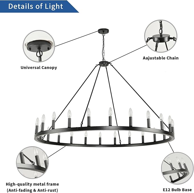 24 - Light Wagon Wheel Chandelier - N/A Black&Gold