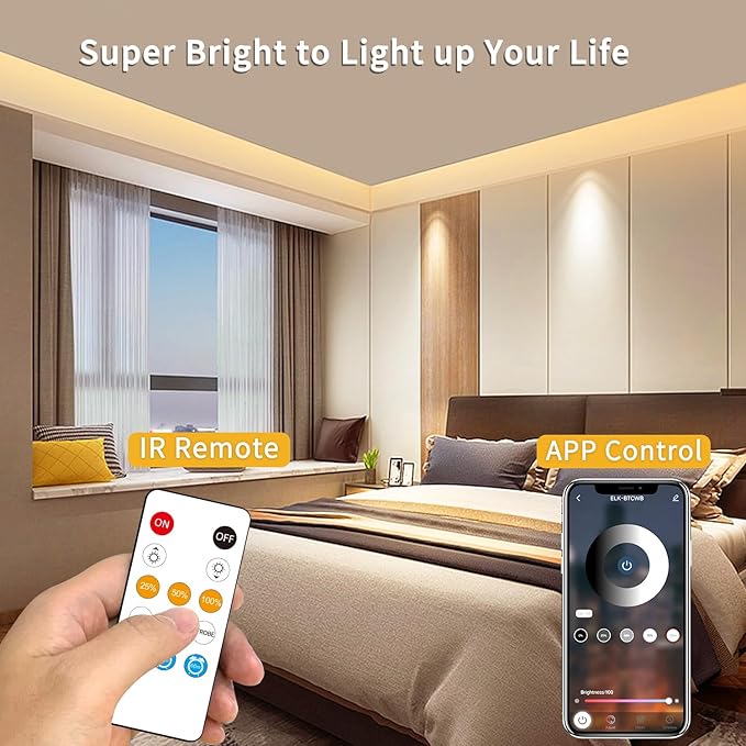100FT COB LED Strip Lights 3000K Warm White Dimmable DC 24V Flexible LED Tape Light for Bedroom, with Remote and app Control LED Light Strip,for DIY Home Decoration