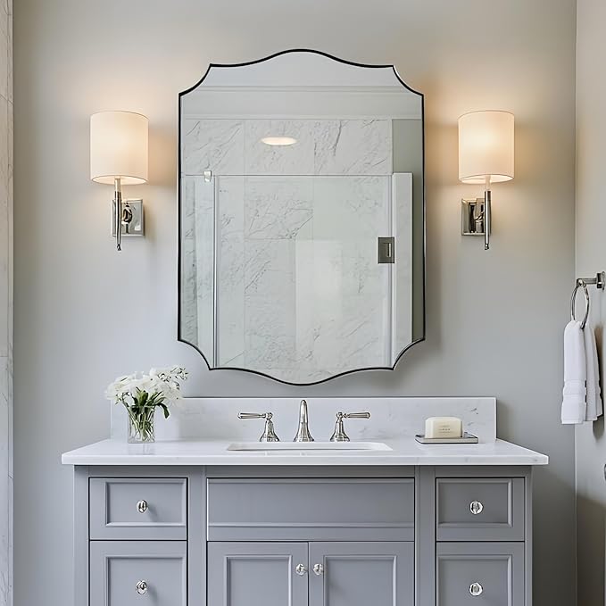 ANDY STAR Brushed Nickel Mirror, 22x30 Inch Silver Bathroom Vanity Mirror, Anti-Rust Stainless Steel 1" Frame, Unique Rectangular Mirror Ideal for Bathroom, Powder Room