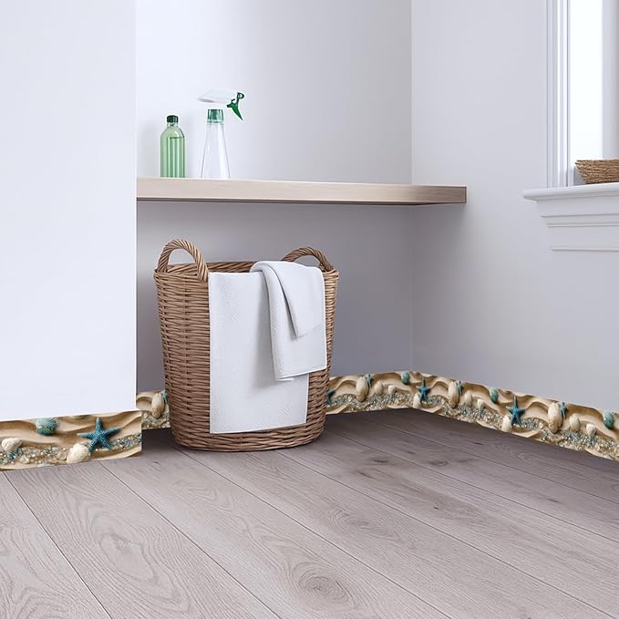 Beach Seashell Wallpaper Border 196x4 Inch Peel and Stick Wall Border Self Adhesive Ocean Starfish Removable Vinyl Trim for Living Room Bedroom Bathroom Kitchen Cabinet Decoration