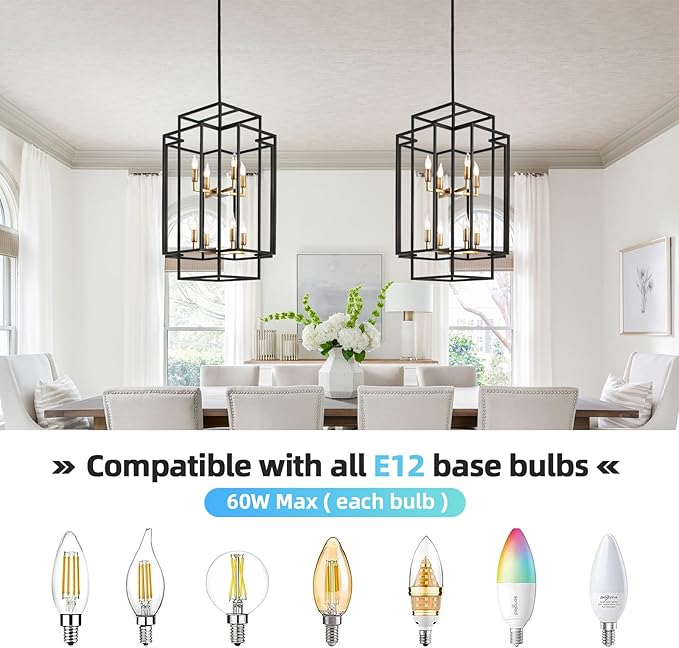 8-Light Black and Gold Chandeliers for Entryway, 31.5" Rectangular Farmhouse Foyer Lighting Fixtures for High Ceilings, Large Pendant Light for Staircase Entry Dinning Room Kitchen Island