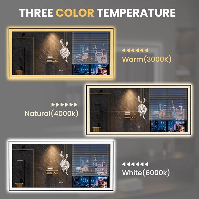 LOAAO 84"X32" LED Bathroom Mirror Black Framed, Anti-Fog, Dimmable, Lighted Bathroom Vanity Mirror for Wall, Memory Function, Tempered Glass