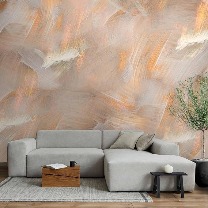 artgeist Wall Mural Abstract 116x83 in - Peel and Stick Self-Adhesive Wallpaper Removable Large Sticker Foil Wall Decor Print Design Mural Beige Yellow Like Painted f-C-10053-a-a