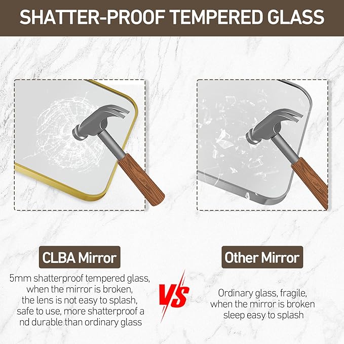 Matte Gold Mirror, 20x30 Inch Brushed Gold Mirror, Aluminum Alloy Framed Vanity Mirror, Rounded Rectangle Bathroom Mirror for Over Sink, Anti-Rust Wall Mirror (Horizontally or Vertically)