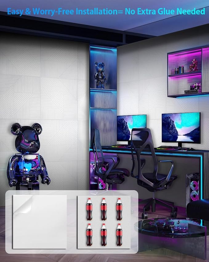 6 Pack Acoustic Wall Panels Self-Adhesive, 23.6" X 23.6" X 0.5" Decorative Acoustic Panels, Soundproof Wall Panels for Studio, Home & Living Room, Polyester - Grille White