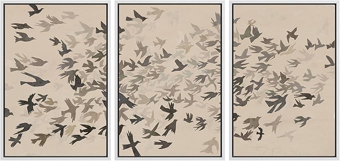 MUDECOR Framed Wall Art Print Set Minimalist Subtle Birds in Motion Illustrations Modern Art Boho Decorative Colorful Chic for Living Room, Bedroom, Office - 16"x24"x3 White