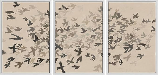 MUDECOR Framed Wall Art Print Set Minimalist Subtle Birds in Motion Illustrations Modern Art Boho Decorative Colorful Chic for Living Room, Bedroom, Office - 24"x36"x3 White