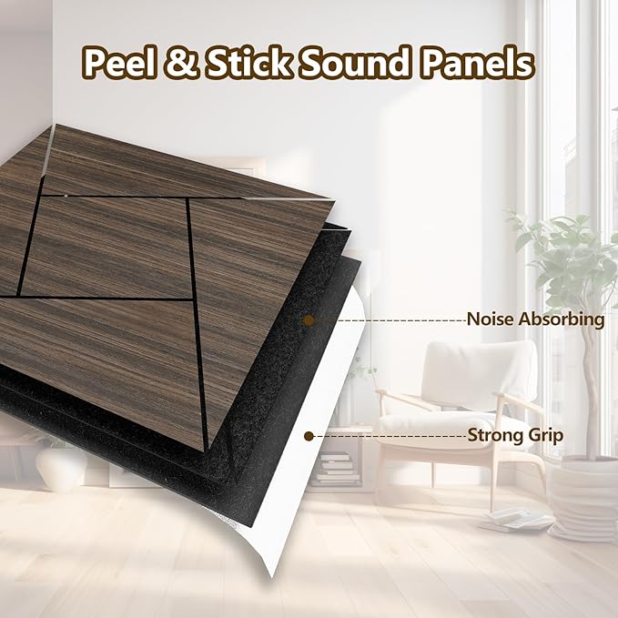 4 Packs Acoustic Wall Panels - Self-Adhesive 3D Wood Slat Wall Panel- Peel and Stick Sound Absorbing Panels for Noise Reducing - Feature Wall Decor for Home & Office