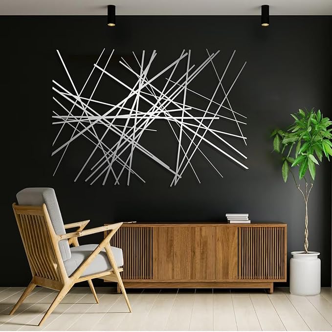 Abstract Metal Wall Art, Modern Wall Decor, Large Wall Sculpture, Abstract Line Wall Art, Modern Luxury Wall Decor, Large Contemporary Metal Sculpture, Office Home Decor, Housewarming Gift (28"x41"|70x105cm, Black)