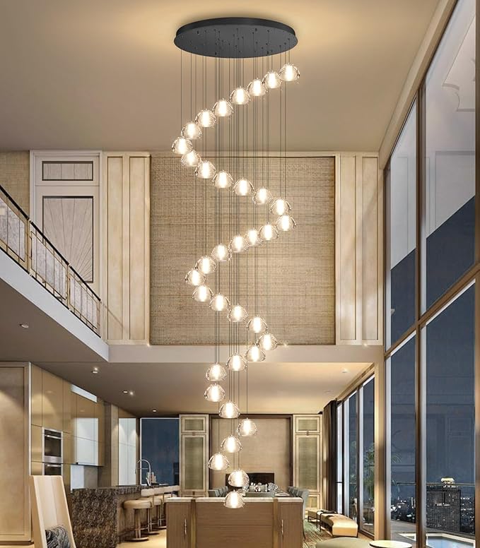 36 Light 216'' Long Large Crystal Chandeliers LED Chandeliers for High Ceiling Handing Light Fixture for Entrance Hallway Foyer Staircase Lobby Black