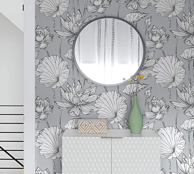 NextWall Lotus Floral Peel and Stick Wallpaper (Gray)