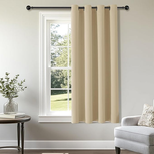 ChrisDowa Blackout Curtains 63 inches Long for Bedroom - Grommet Thermal Insulated Room Darkening Curtains for Living Room (1 Panel, Biscotti Beige, 52 x 63 Inch)