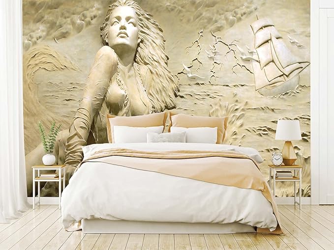 3D Wall Mural Wallpaper for Bedroom & Living Room - Artistic Sculpture Design, 103" x 69" (Not Self-Adhesive)