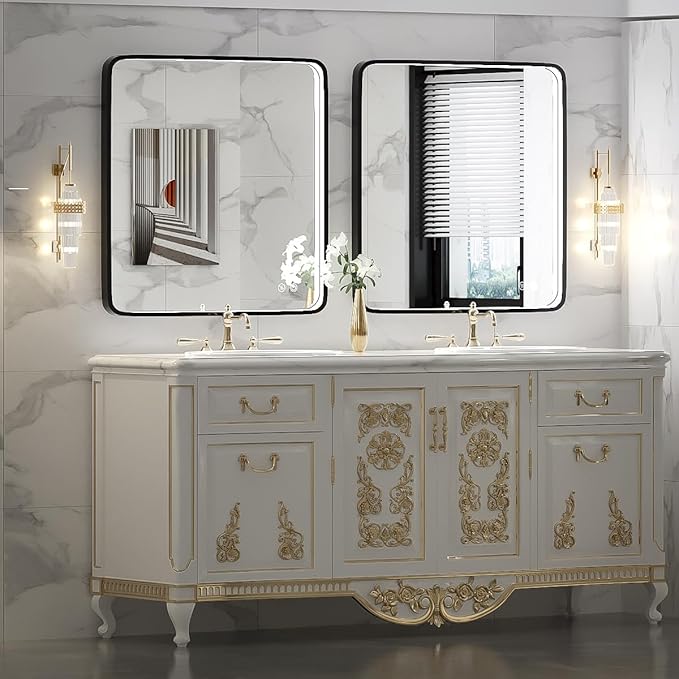 36X36 Inch Black Frame Bathroom with Lights,Wall Mounted Lighted Vanity Mirror,Anti Fog Dimmable Led Mirror for Makeup(Horizontal/Vertical)