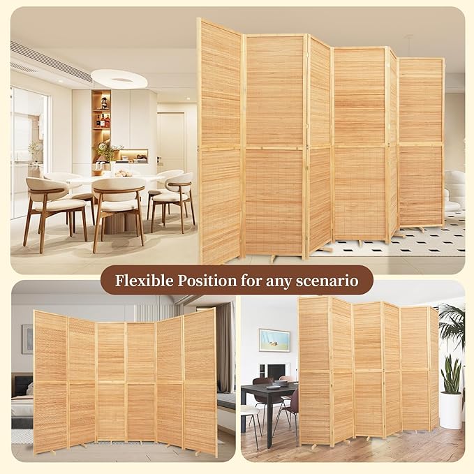 Bamboo Room Divider 6 Panel Wall Divider, 106'' W x 67'' H Folding Design with Extra Stable Base, 100% Bamboo Room Divider Screen for Room Separation, Chinese Room Partitions and Dividers Freestanding