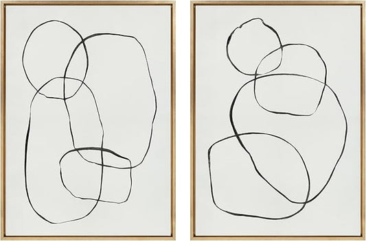 Kate and Laurel Sylvie 871 Modern Circles & 869 Going in Circles Framed Canvas Wall Art Set by Teju Reval of SnazzyHues, 2 Piece Set 28x38 Bright Gold, Modern Abstract Art for Wall