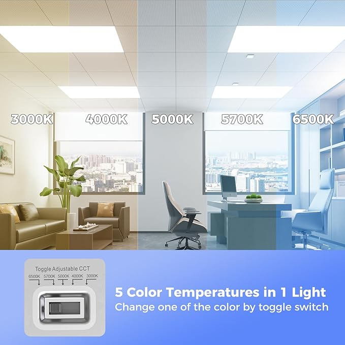 AIKVSXER 42 Pack 2x4 LED Flat Panel Light, Bright 9100LM Office Kitchen Flush Mount Ceiling Light Fixtures,Dimmable,Switchable 5CCT 3000K/4000K/5000K/5700K/6500K, 5 Wattages 30W/40W/50W/60W/70W