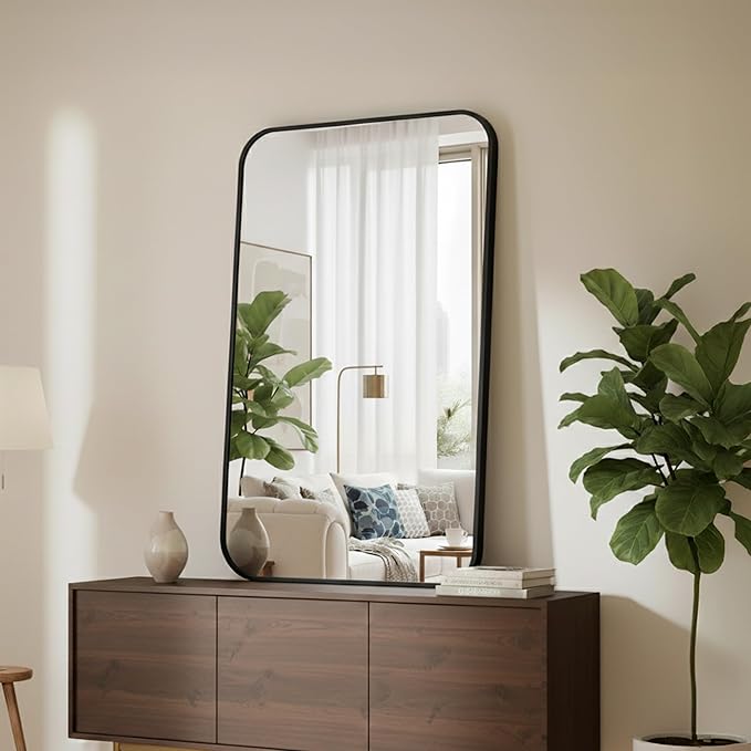 24x36 Inch Bathroom Mirrors Set of 2 for Wall, Black Vanity Mirror for Over Sink, Modern Farmhouse, Rounded Corner, Shatterproof Glass