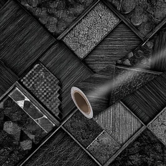 Nuxovilar Black Grey Plaid Checkered Textured Peel and Stick Wallpaper, 15.75"x39.37", Self-Adhesive Contact Paper, Classic Tartan Style for Bedroom, Living Room and Table Decor