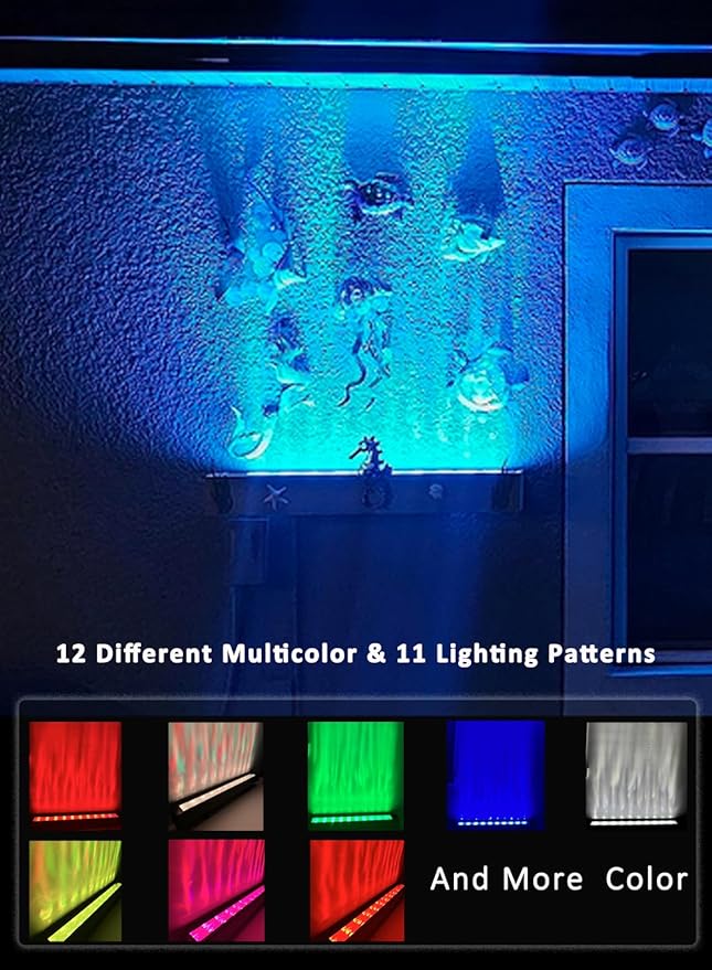 Ocean Wave Wall Wash Lighting, 60W Water Effect Projector Wall Washer LED Lights with Remote, RGBW Ambient Stage Lighting, 120V, Dimmable &Timing&11 Modes Color LED Light Bar