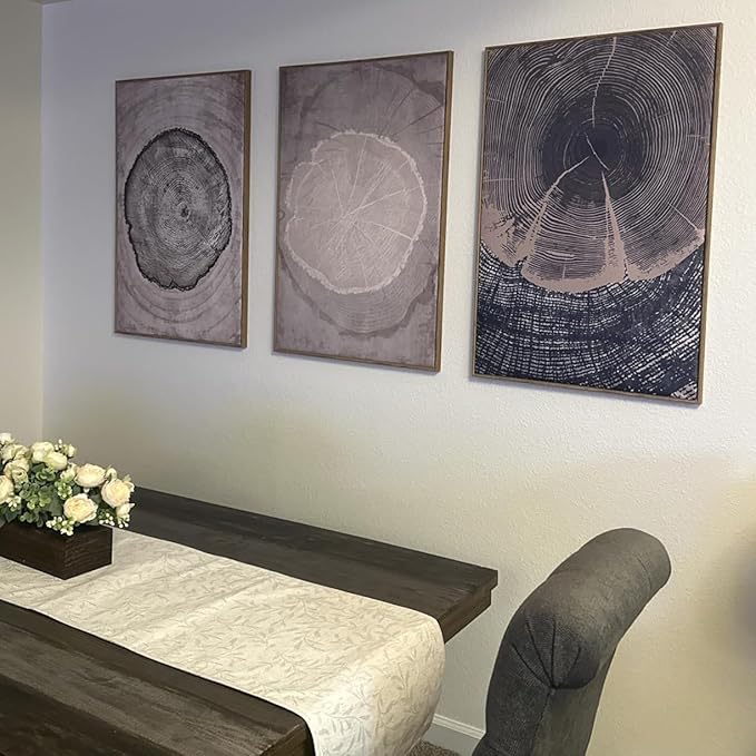 CHDITB Beige Tree Ring Framed Canvas Wall Art Set, Modern Wood Stump Wall Decor, Abstract Black and White Wall Painting, Neutral Nature Art Print for Living Room, Bedroom, Office - 16"x24"x3