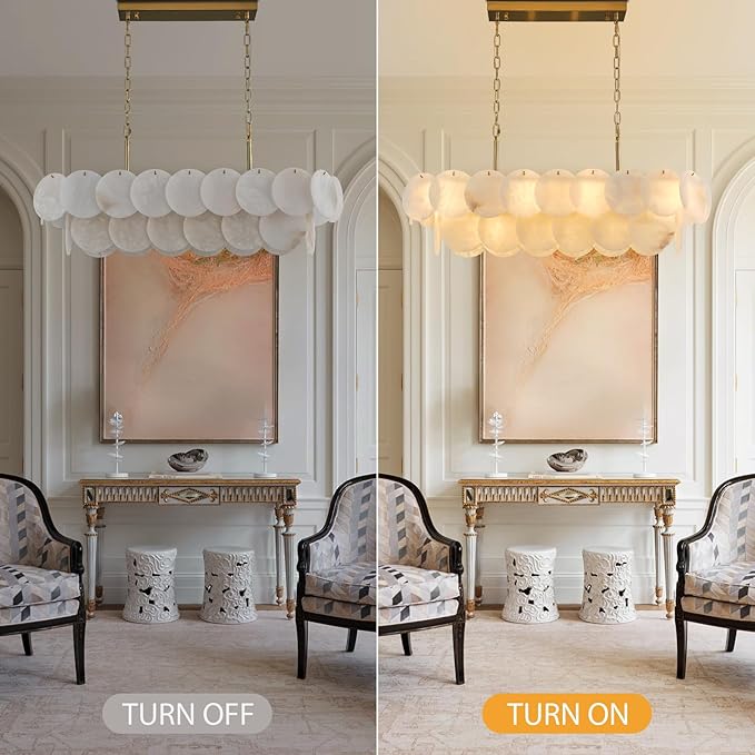 Alabaster Rectangle Chandelier, L39.4'' Natural Spanish Marble Stone Textur Chandeliers, 11-Light Dimmable Chandelier Over Table for Kitchen Island, Living Room, Hallway- Modern Luxury Lighting