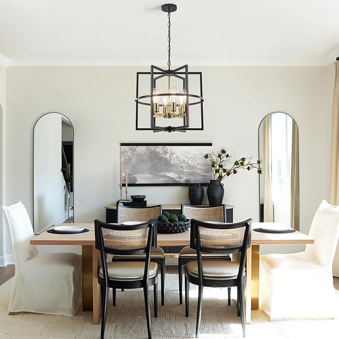 19'' Black and Gold Farmhouse Chandelier, Modern Rustic Pendant Light with Industrial for Dining Room, Kitchen Island, Entryway, Hallway