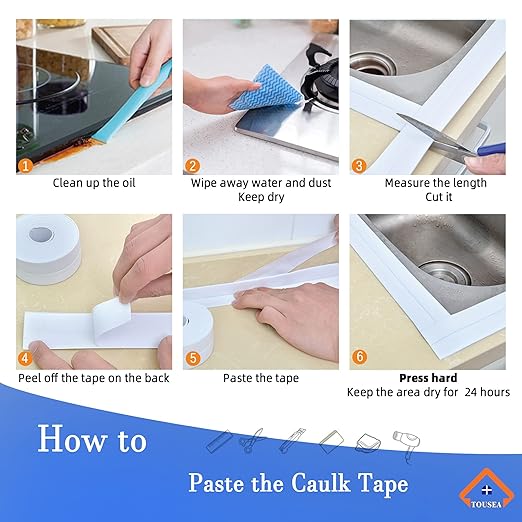 Caulk Tape Self Adhesive,Caulking Tape for Bathroom Sealant Strip Caulk Strip,Waterproof Caulking Sealing Tape for Bathroom, Toilet, Kitchen Countertop,Bathroom,Toilet (Clear-1.5IN-10.5FT-A)