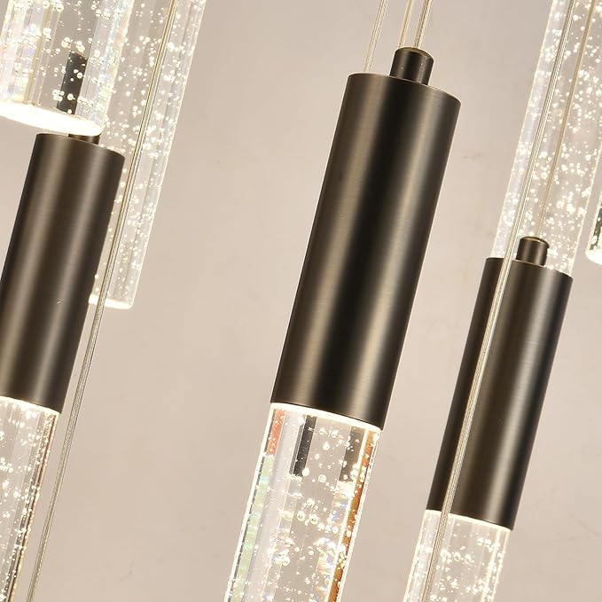 Black Crystal Chandeliers, Large Dimmable Hanging Lamps, Round LED Raindrop Ceiling Pendant Light Fixtures for Dining Room Staircase Living Room Farmhouse