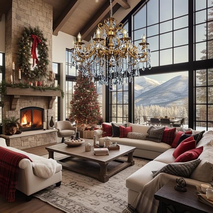 Antique Bronze Chandelier, Vintage Gold Crystal Chandeliers Lighting for High Ceiling Foyer 10-Light Candle Hanging Light Fixture Dining Room Entry Way Hall Large 36.4"