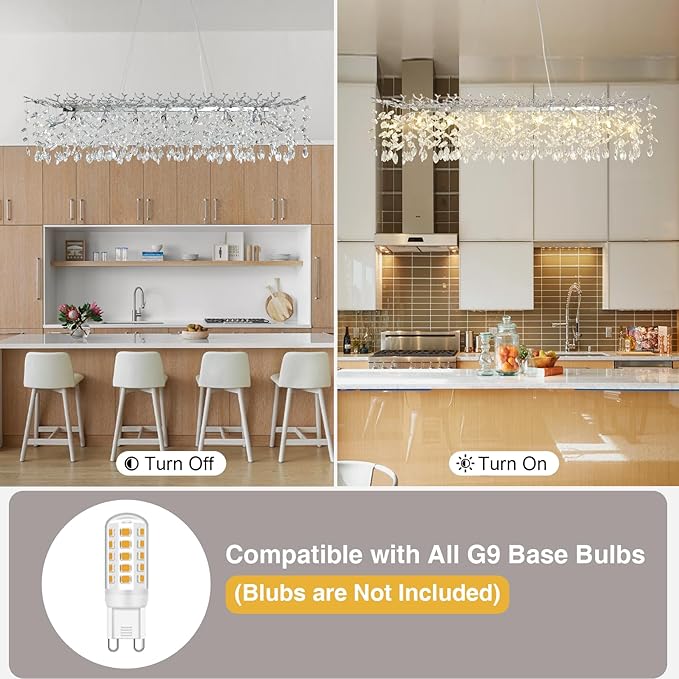 60" Modern Crystal Chandelier, 16-Light Silver Tree Branch Chandelier for Dining Room, Luxury Rectangular Raindrop Chandeliers for Kitchen Island, Living Room, Foyer, Contemporary K9 Light Fixture