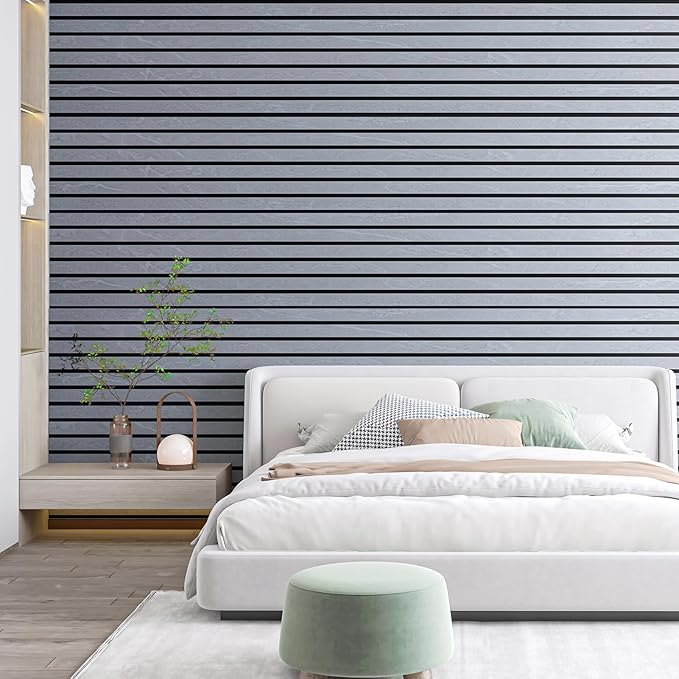 Art3d 4-Pack Glue-On Six-Grid Wainscoting Panel for Interior Wall Decor - 104 x 12 Inch Polystyrene Ultralight Slim Slat Wall Panels for Living Room Bedroom, Slate