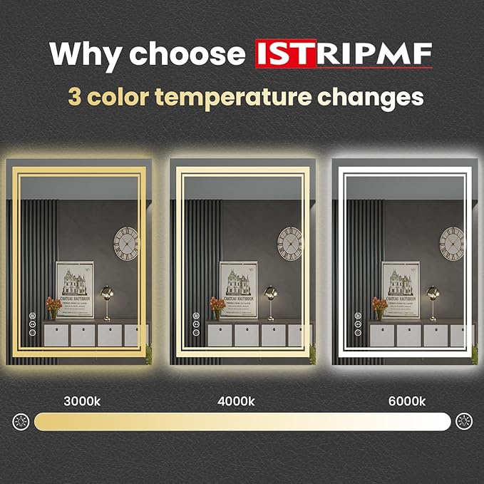 40 x 24 Inch LED Bathroom Mirror with Lights, Front Light and Backlit Anti-Fog Dimmable Memory Lighted Vanity Mirror, Shatterproof Wall-Mounted Led Mirror for Bathroom