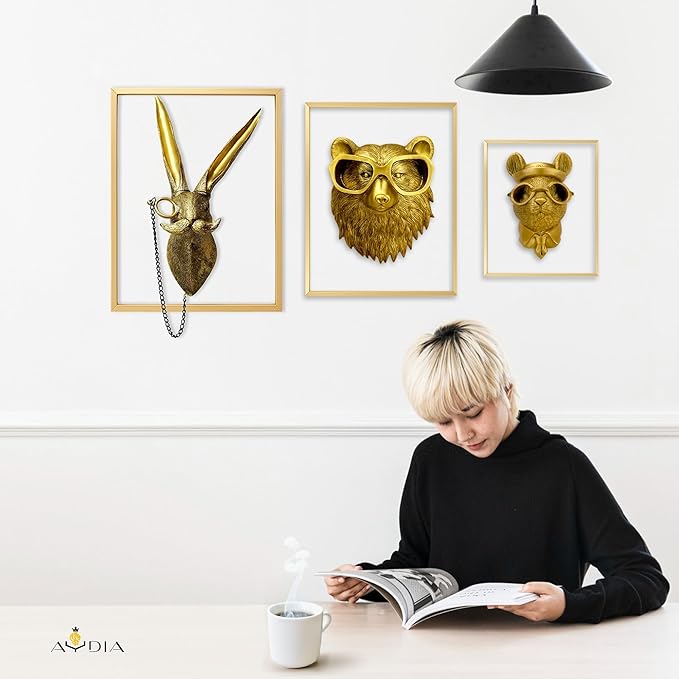 AYDIA Vintage Gold Animal Head Wall Decor, Faux Bear Head, Easy to Install, 3D Sculpture, Gift Ready, Bear Wall Decor for Living Room, Office, Bedroom