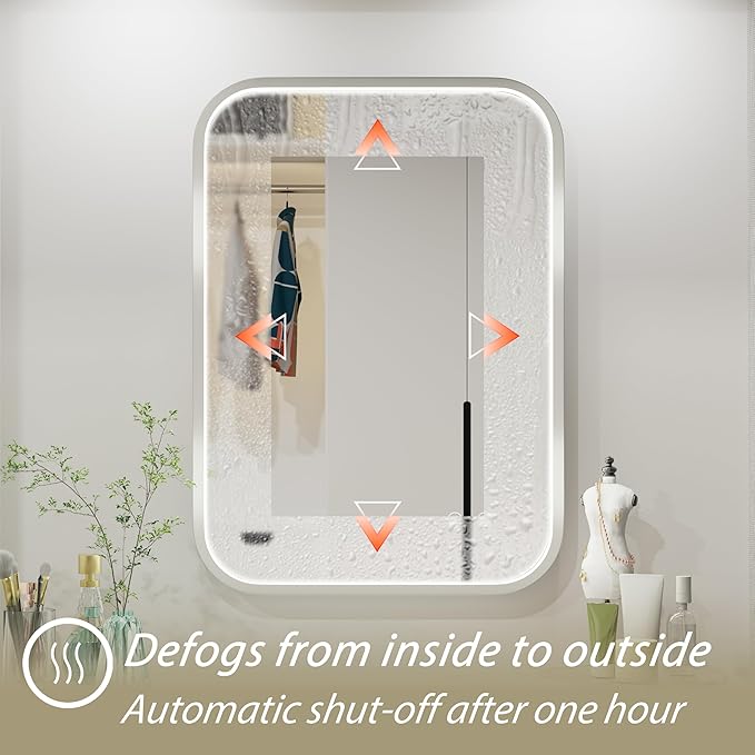 20x28 Inch Silver Frame LED Bathroom Mirror with Lights, Adjustable 3000K/4500K/6000K, Wall Mounted Lighted Bathroom Vanity Mirrors, Anti-Fog, Dimmable, Memory Funtiom, Horizontal/Vertical