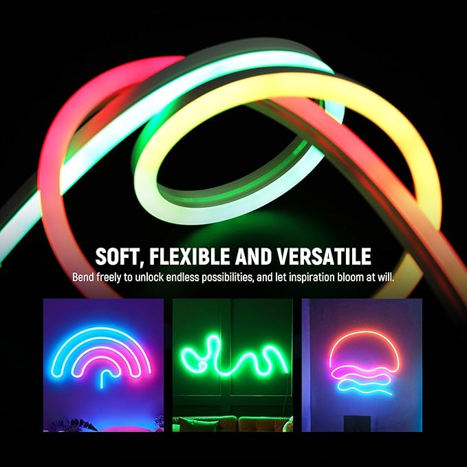 NEEWER 9.84ft/3m LED Strip Lights, Smart AI RGB Flexible Cuttable Neon Rope Light with App Control for Bedroom Gaming Room Indoor Studio Classroom Home Wall Outdoor Outside Waterproof Decor, NS02