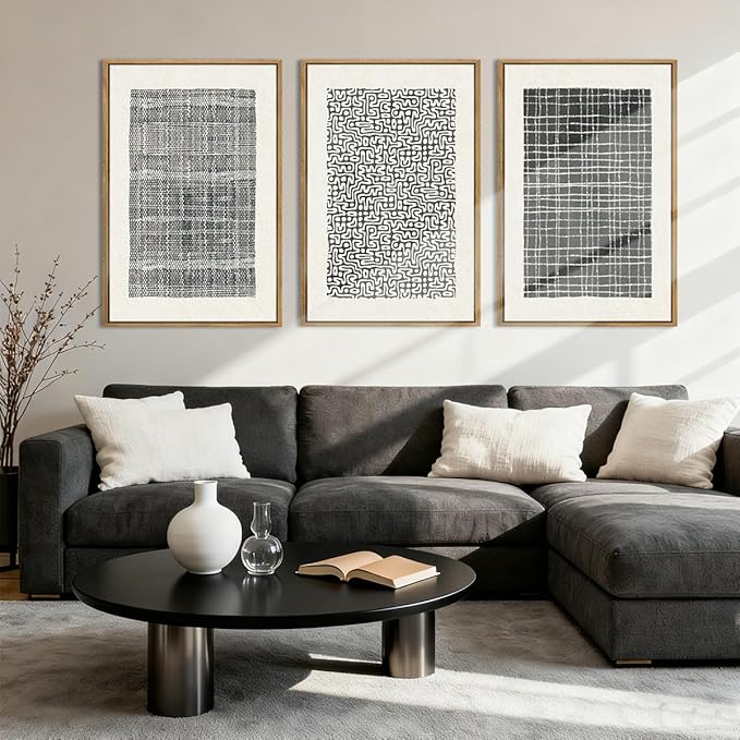 BINCUE Abstract Line Wall Art Set of 3 Modern Neutral Black Wall Decor Geometric Minimalist Artwork for Living Room Bedroom Office Bathroom 24"x36" Gift