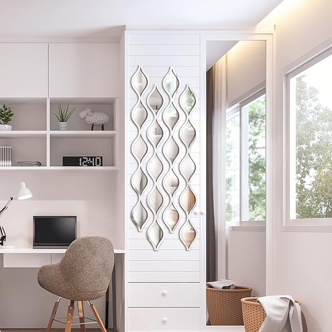 Qunclay Teardrop Mirror Wall Art Decorative Mirror Wall Decor Long Narrow Art for Apartment Living Room Bathroom Bedroom Entryway