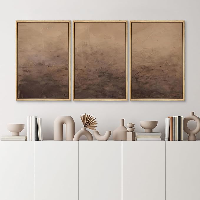 MUDECOR Framed Canvas Print Wall Art Minimalist Earthy Neutral Brown Abstract Illustrations Realism Decorative for Living Room, Bedroom, Office - 16"x24"x3 Natural